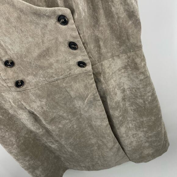 Lulus Benton Light Grey Corduroy Button-Up Sleeveless Mini Dress Deep V Sz Large - Picture 7 of 12